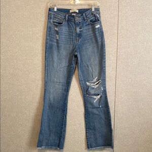 Artsal Classic High Rise Blue Boot Cut Distressed Leg Jeans w Raw Hem